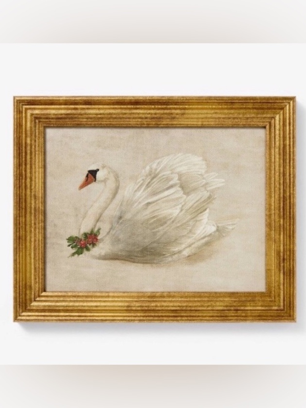 NWT Threshold by Studio McGee Framed Swan Holiday Wreath Canvas Board - 8 x 10